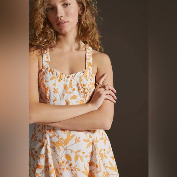 Anthropologie Maeve Sweetheart Orange White Floral Mini Dress X-Small - Picture 6 of 13